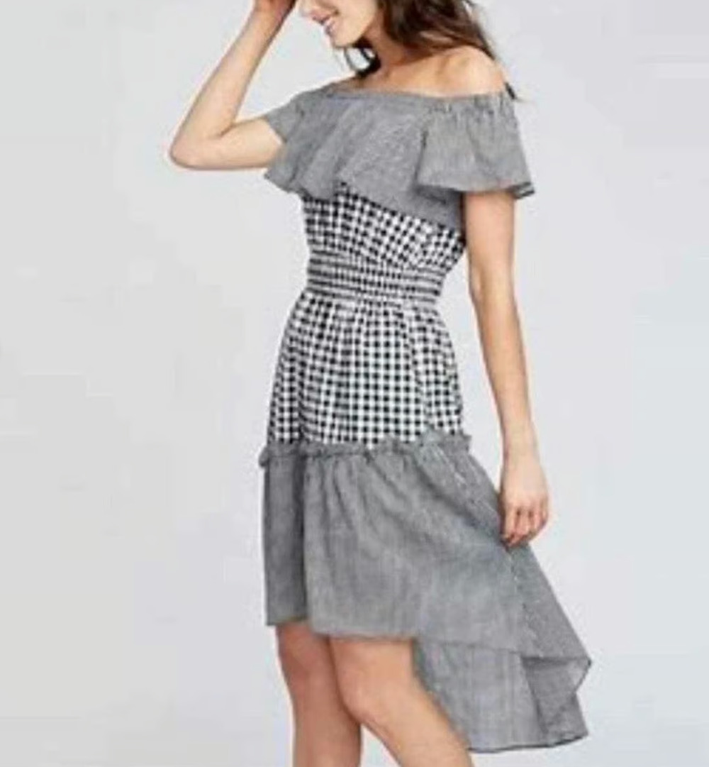 Rachel Roy Black White Gingham Midi Dress Size 1X Cottage High Low Prairie $149
